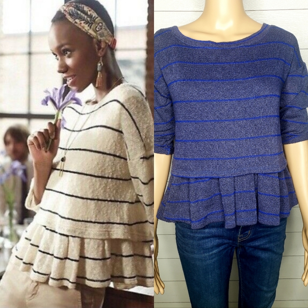 Anthro Postmark Latitudes Striped Peplum Top